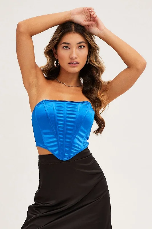 Blue Strapless Boned Corset Top