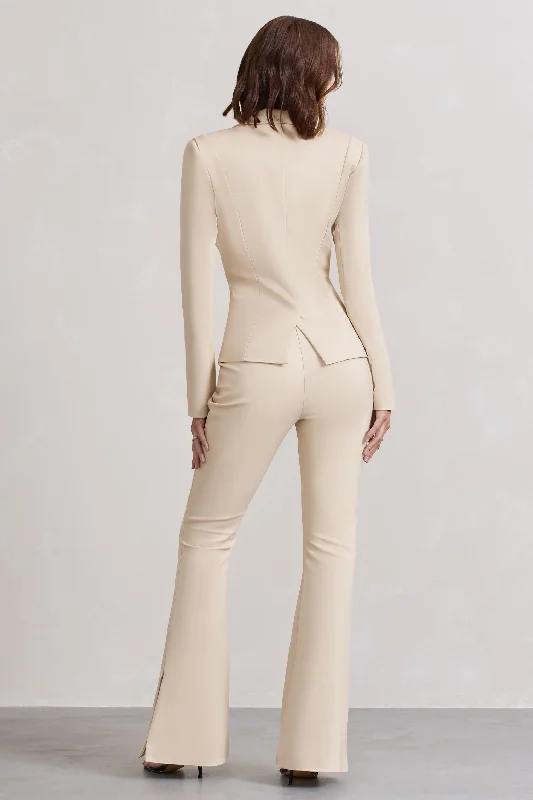 Brianca | Stone High-Waisted Split Wide-Leg Trousers