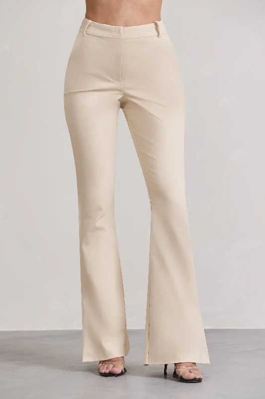 Brianca | Stone High-Waisted Split Wide-Leg Trousers