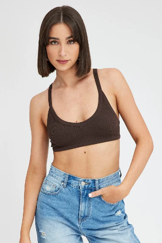 Brown Bralette V Neck Seamless