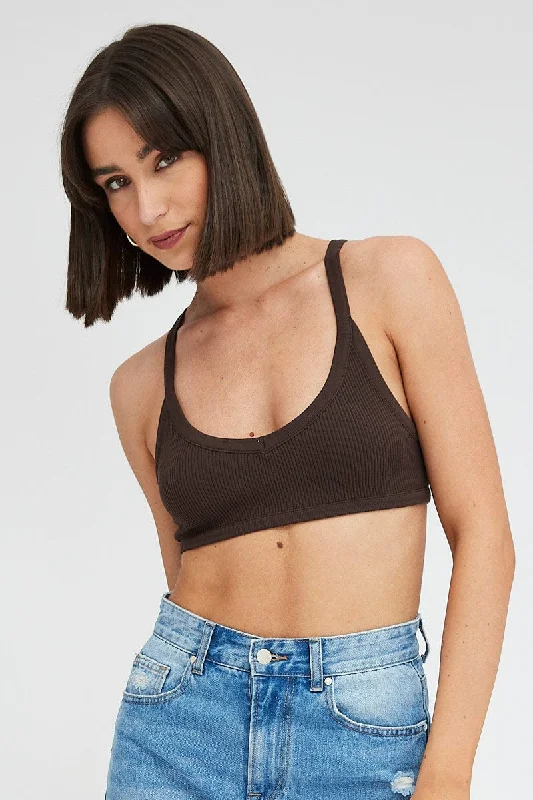 Brown Bralette V Neck Seamless