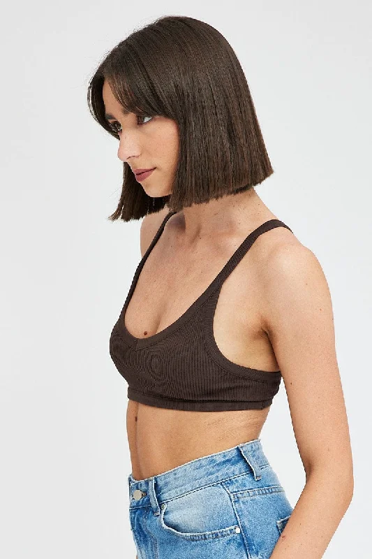 Brown Bralette V Neck Seamless