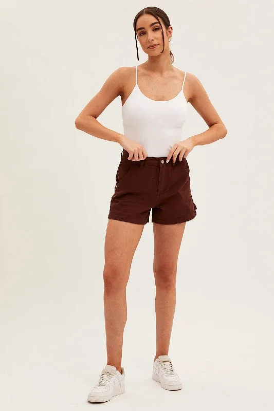 Brown Carpenter Denim Shorts High Rise