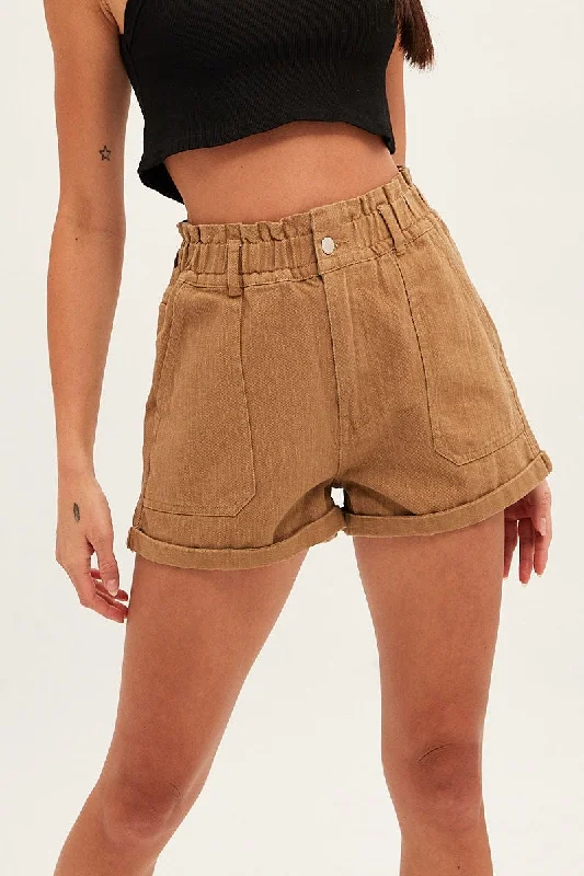 Brown Relaxed Shorts Paper Bag High Rise