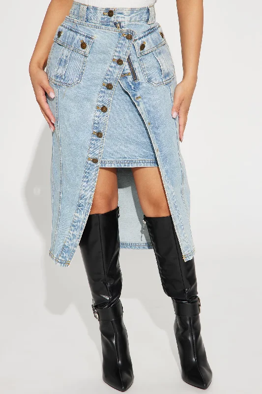 Call On Me Denim Midi Skirt - Light Wash