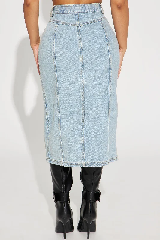 Call On Me Denim Midi Skirt - Light Wash