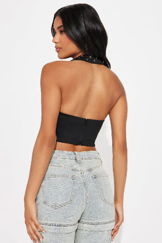 Can't Be Friends Lace Up Halter Top - Black