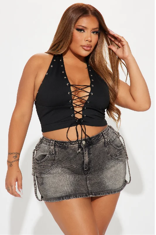 Can't Be Friends Lace Up Halter Top - Black