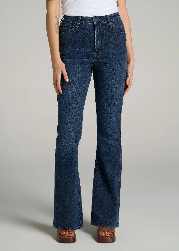 Chloe High Rise Flare Jeans for Tall Women in Faded Dark Indigo