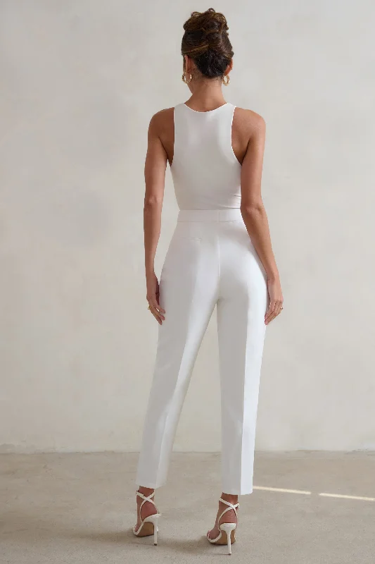 Cilla | White High-Waisted Cigarette Trousers