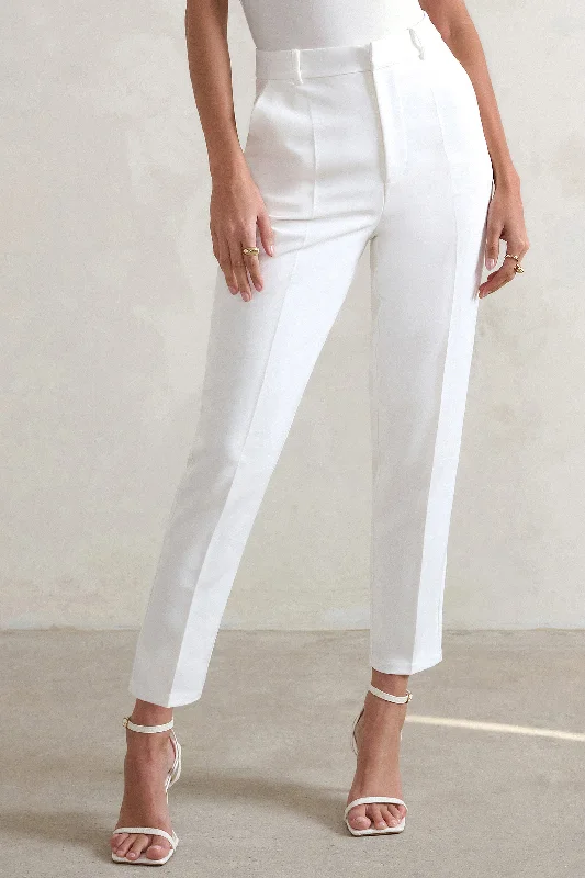 Cilla | White High-Waisted Cigarette Trousers