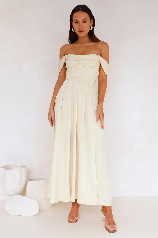 Classy Affair Off Shoulder Satin Maxi Dress Yellow