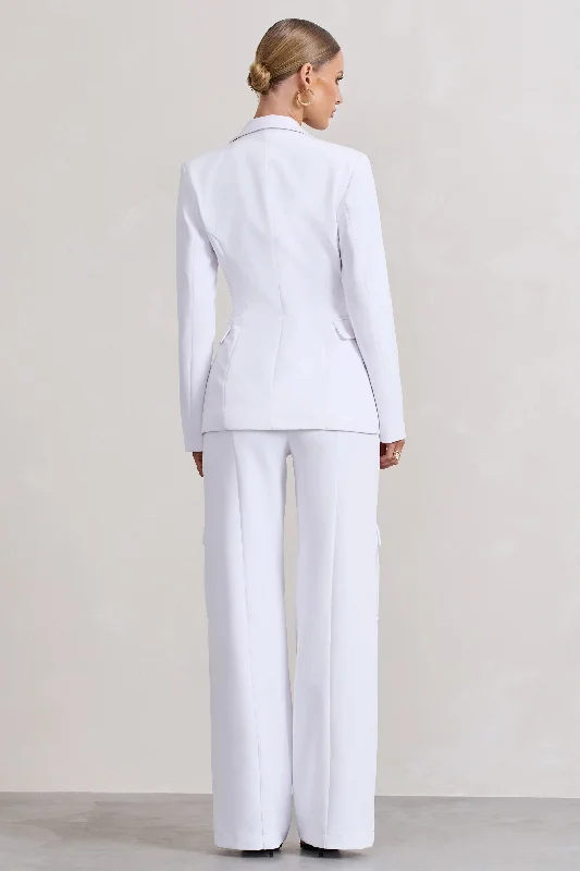 Close Up | White Wide-Leg Cargo Trousers With Ankle Zips