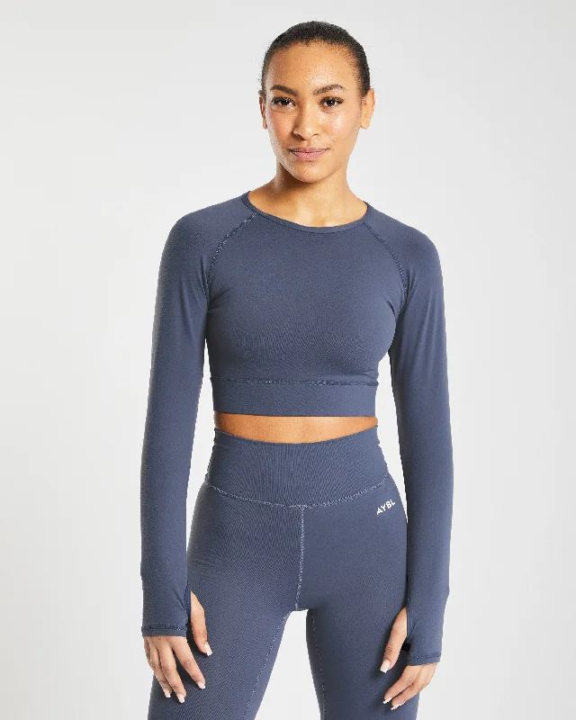 Core Long Sleeve Crop Top - Navy Blue