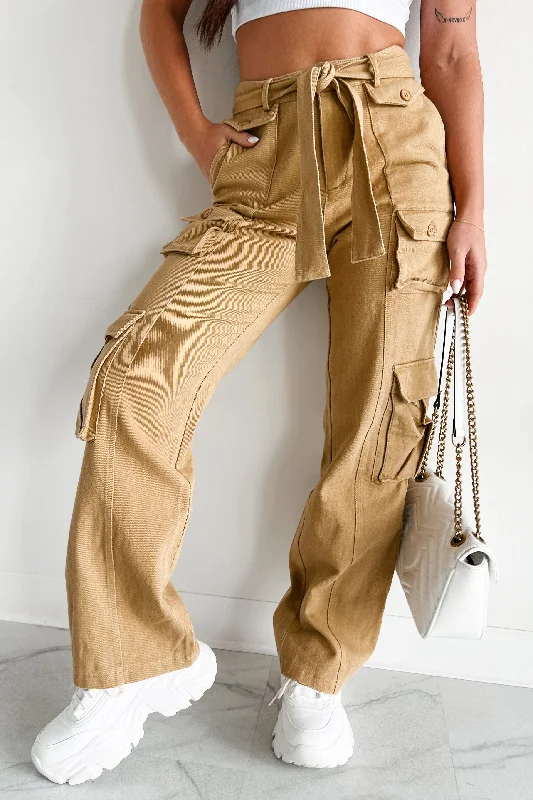 Countryside Retreat High Waisted Cargo Pants (Dark Khaki)