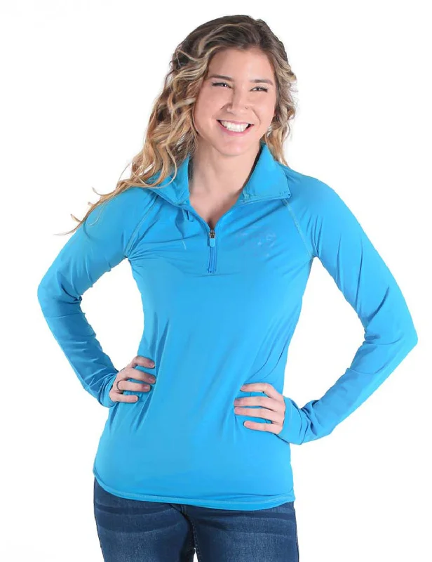 Cowgirl Tuff Womens Cooling UPF Aqua Nylon L/S Shirt