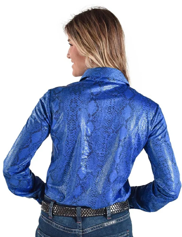 Cowgirl Tuff Womens Mid-Weight Snake Blue Polyester L/S Shirt