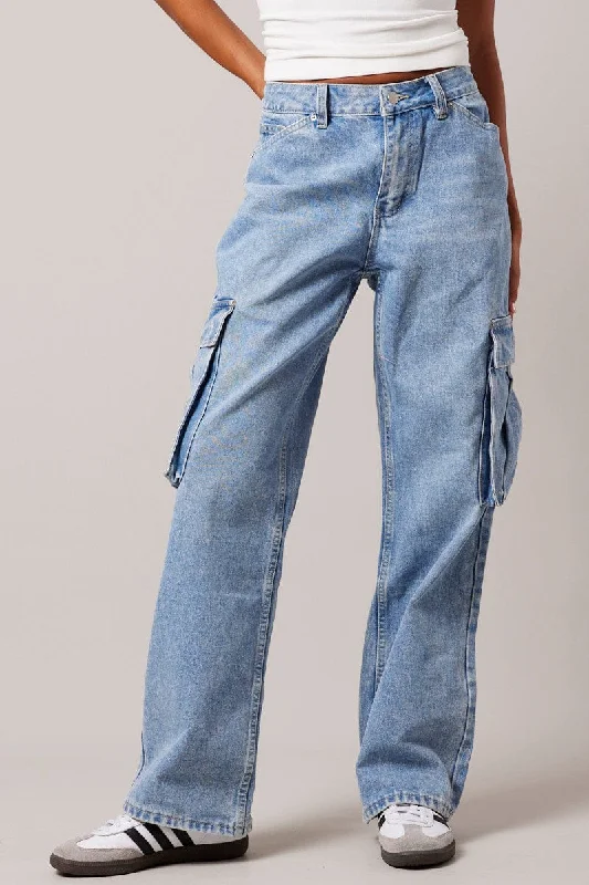 Denim Cargo Jean Mid Rise