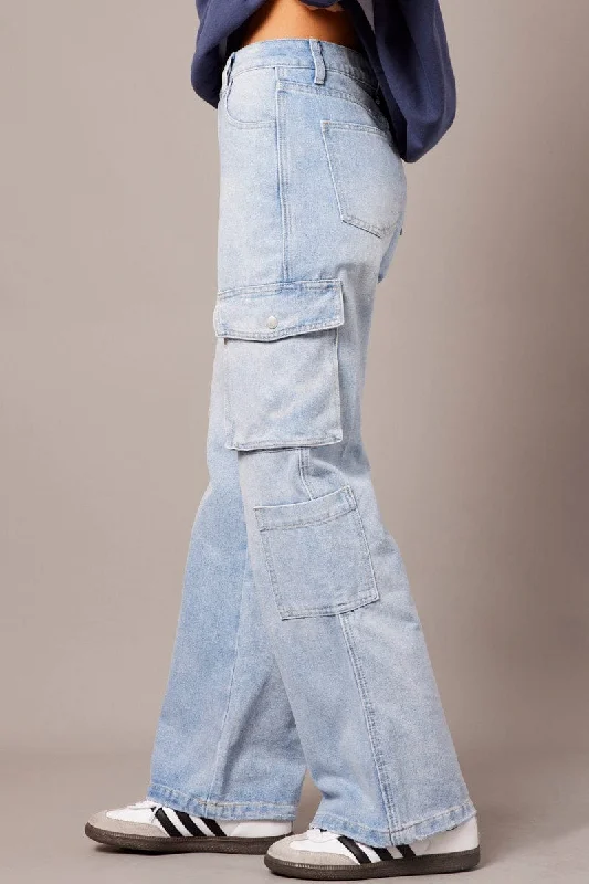 Denim Cargo Jean Mid Rise