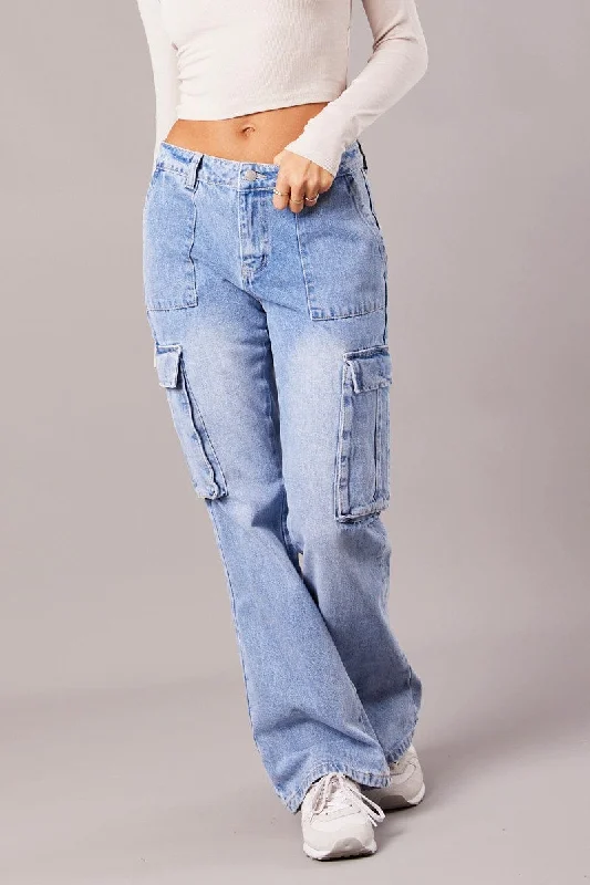 Denim Cargo Jean Mid Rise