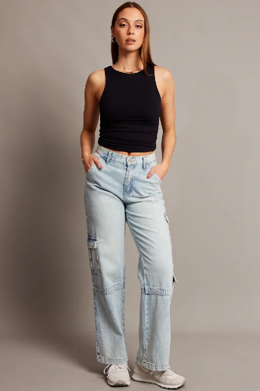 Denim Cargo Jean Mid Rise