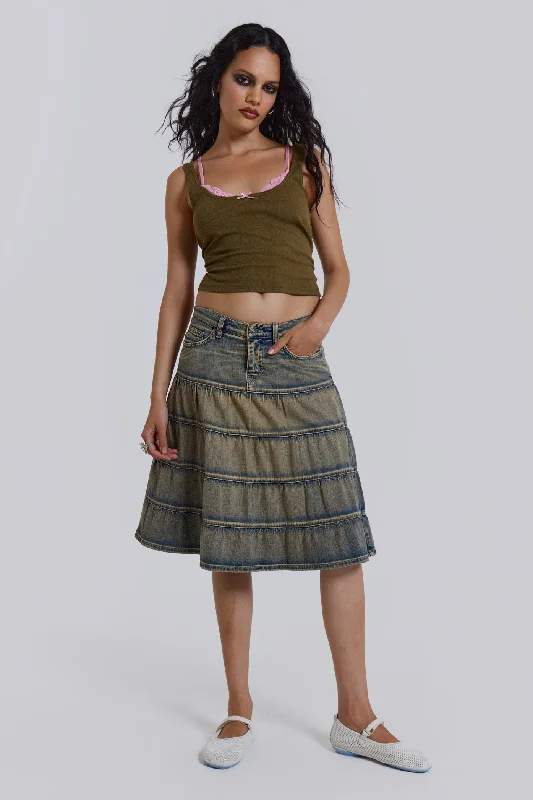 Kutki Denim Midi Skirt