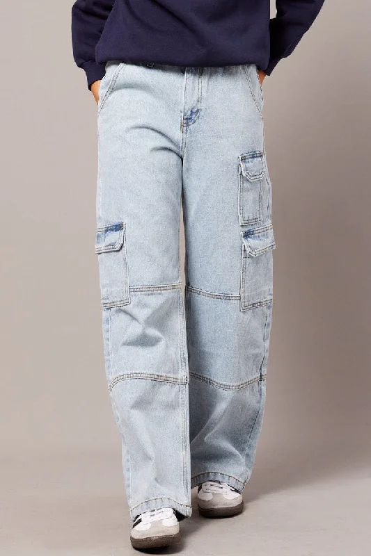 Denim Straight Cargo Jean Mid Rise