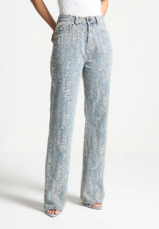 Distressed Boyfriend Jeans - Washed Blue