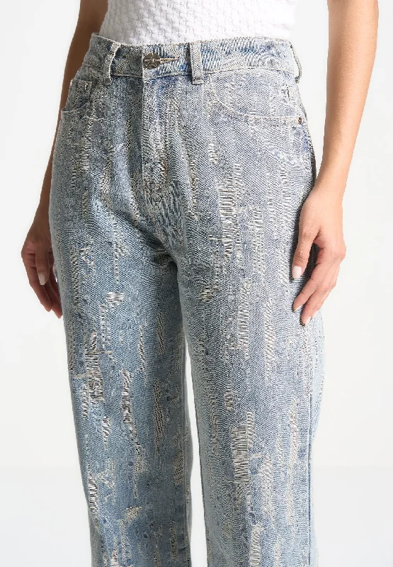 Distressed Boyfriend Jeans - Washed Blue