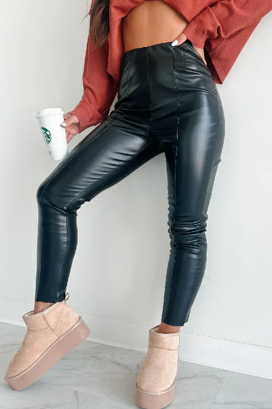 Downtown Dates Faux Leather Skinny Pants (Black)