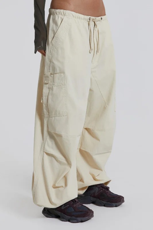 Ecru Parachute Cargo Pants