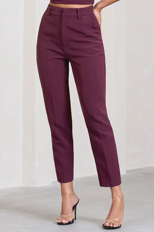 Exclusivity | Burgundy Slim Tailored Cigarette Trousers