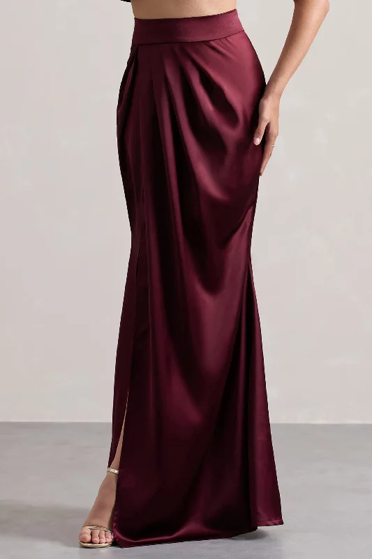 Free Feeling | Plum Satin Split Maxi Skirt