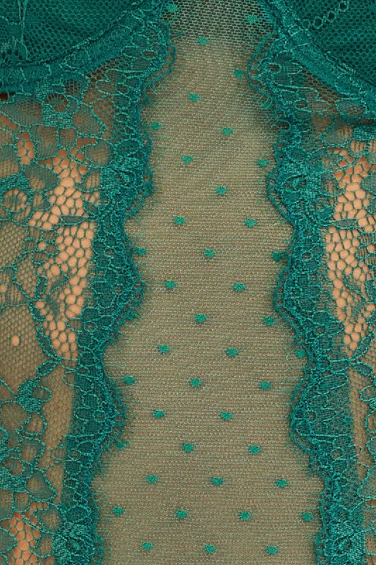 Green Bodysuit Sleeveless Sweetheart Lace