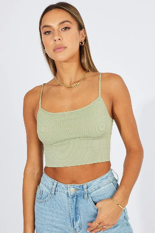 Green Bralette Round Neck Seamless