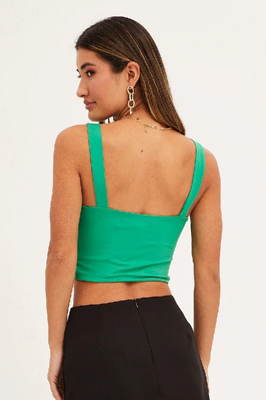 Green Corset Detail Top Sleeveless Crop Slinky Jersey