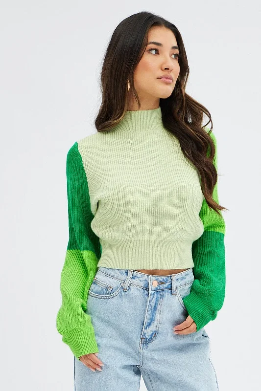 Green Knit Jumper Colour Block