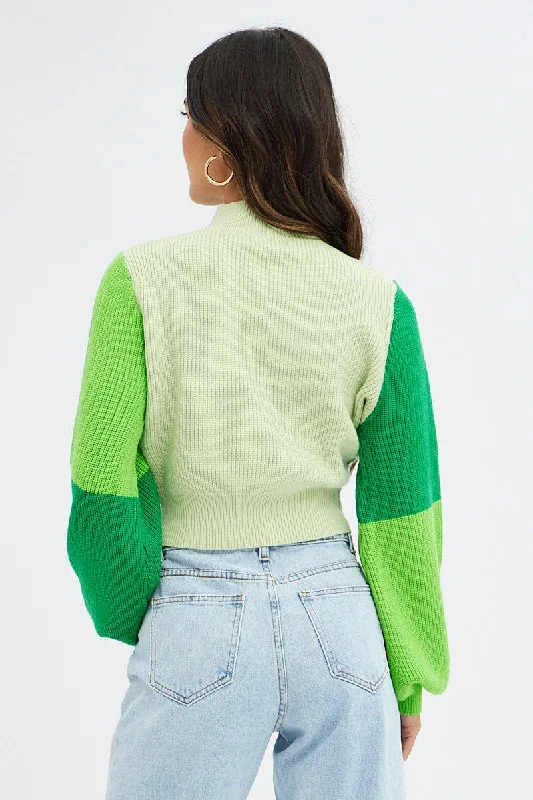 Green Knit Jumper Colour Block