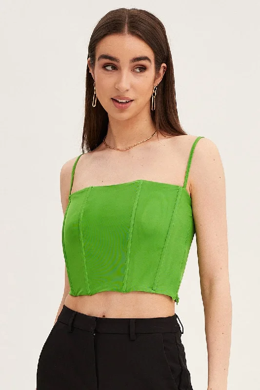 Green Mesh Sleeveless Corset Detail Singlet Top