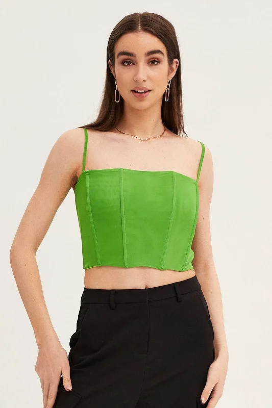 Green Mesh Sleeveless Corset Detail Singlet Top