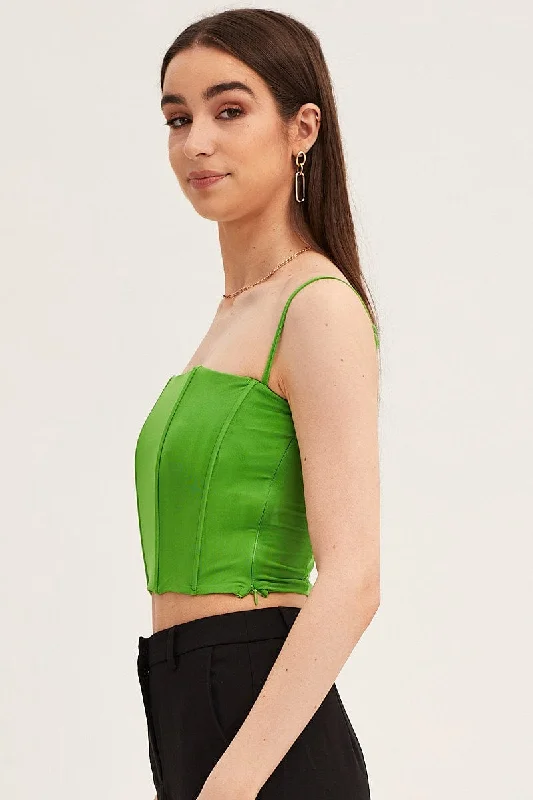 Green Mesh Sleeveless Corset Detail Singlet Top