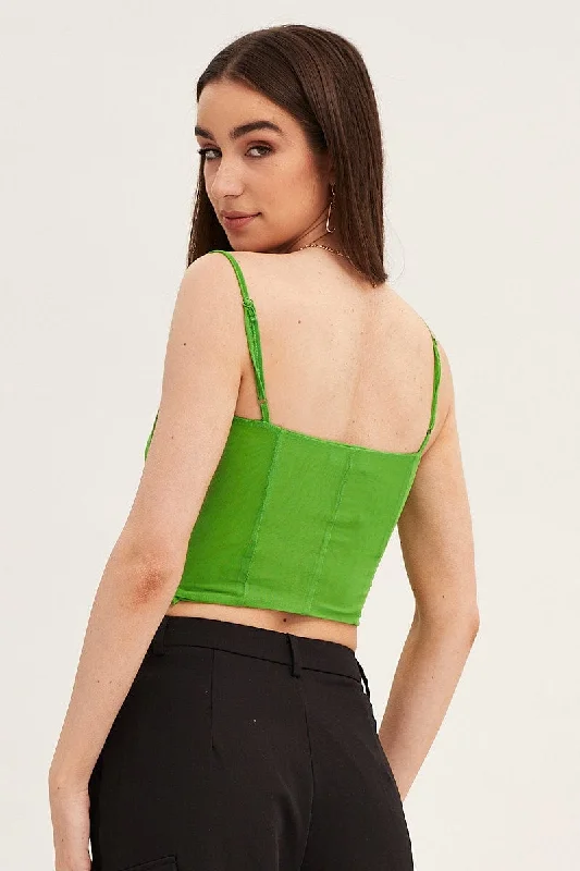 Green Mesh Sleeveless Corset Detail Singlet Top