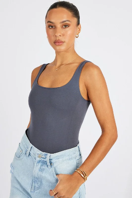 Grey Bodysuit Scoop Neck Seamless