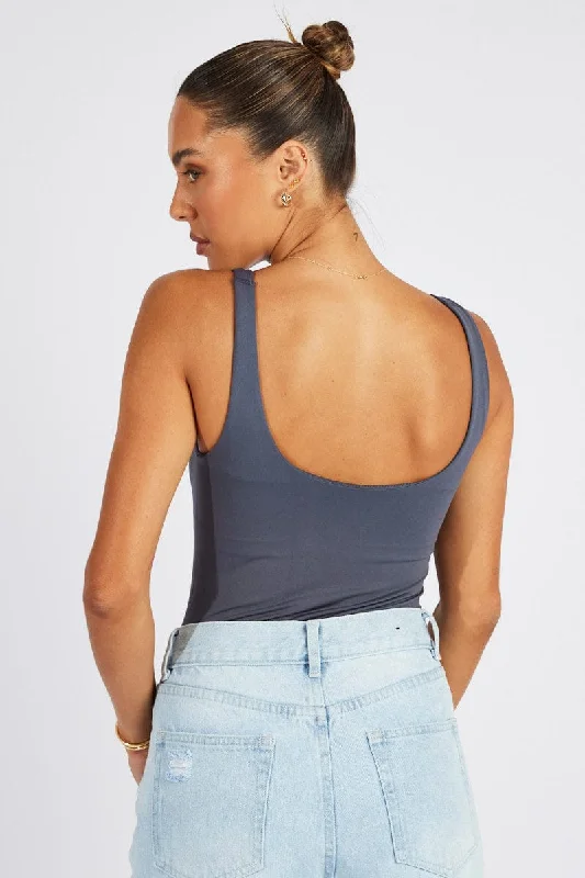 Grey Bodysuit Scoop Neck Seamless