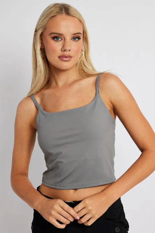 Grey Bralette Round Neck Sleeveless Padded