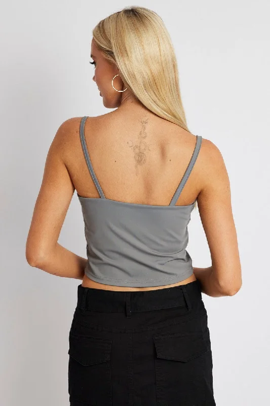 Grey Bralette Round Neck Sleeveless Padded