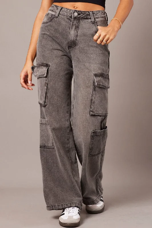 Grey Cargo Jean Mid Rise