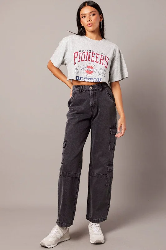 Grey Cargo Jean Wide Leg