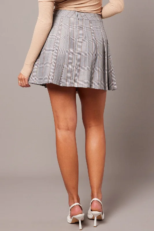 Grey Check Tennis Skirt Pleated Mini