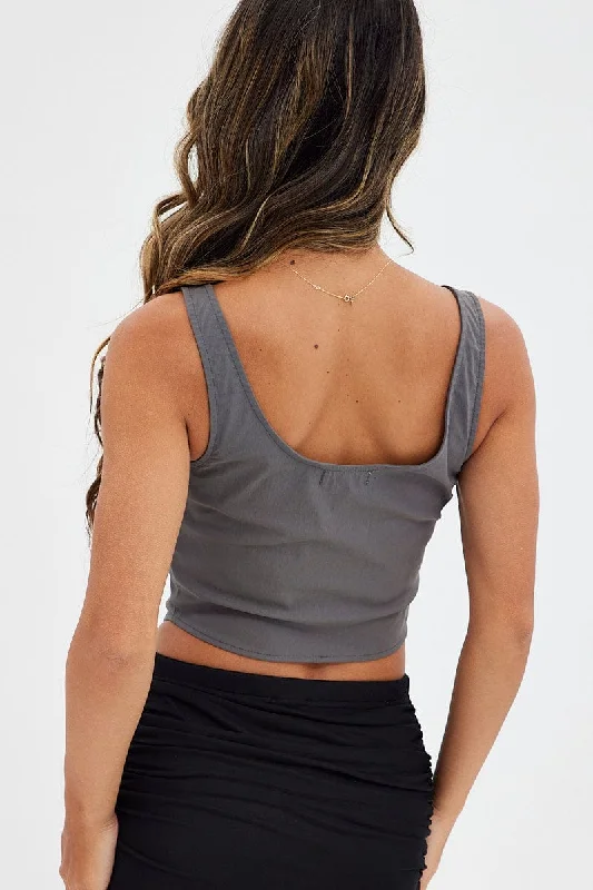 Grey Corset Top Square Neck